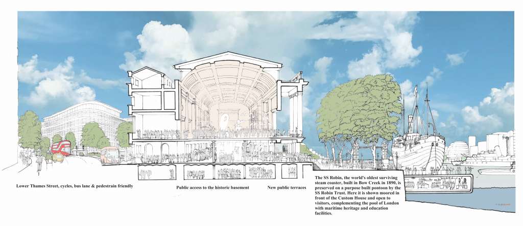 Cross section from SAVE's alternative vision, showing full public access to the site (SBH)