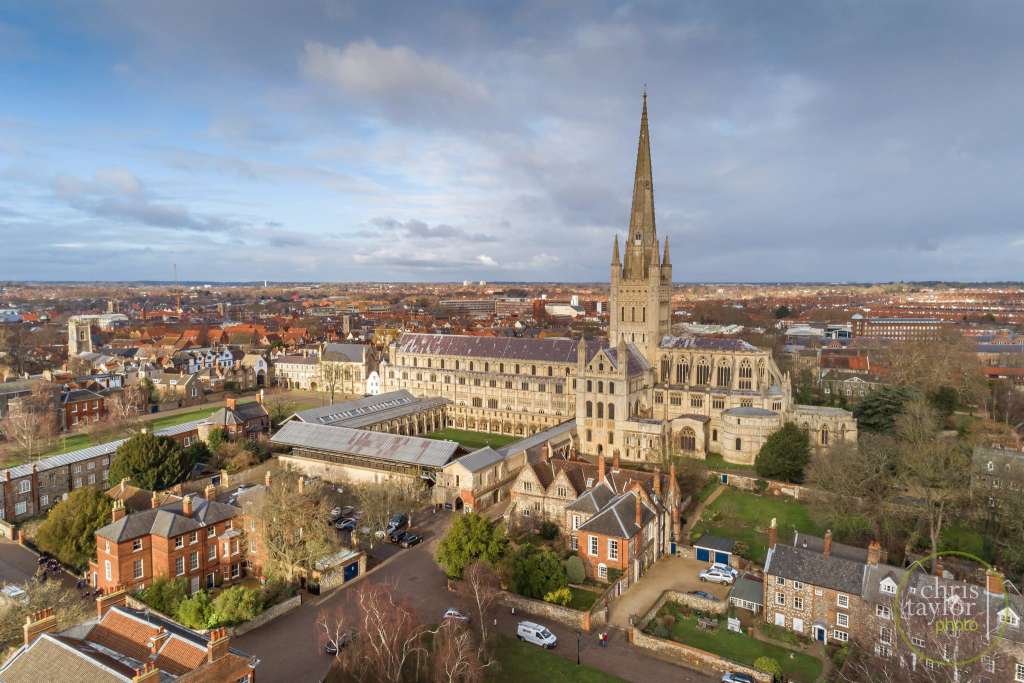 View looking north of Norwich Cathedral with Anglia Sq in the background (Brian Lewis)