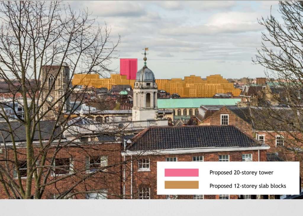 View from Norwich Castle showing how the scheme would have dominated the northern city centre